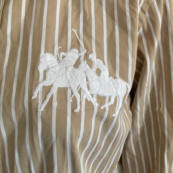 Ralph Lauren Sports Rugby Shirt Mens 14 Button Front Beige White Striped - Picture 4 of 10